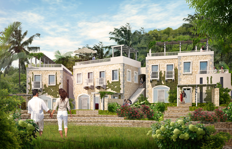 Nytt hotellområde på ön Bequia i Västindien, framtaget av Rex Arkitektbyrå tillsammans med landskapsarkitekt från USA.