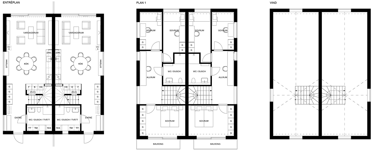 Planritning över nytt parhus i Stockholm av Rex Arkitektbyrå