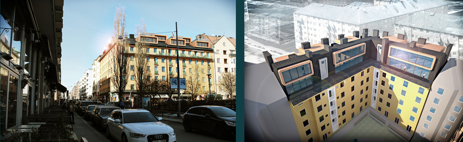Idéprojekt för omvandling av oinredd vind till lägenheter, ritat av Rex Arkitektbyrå